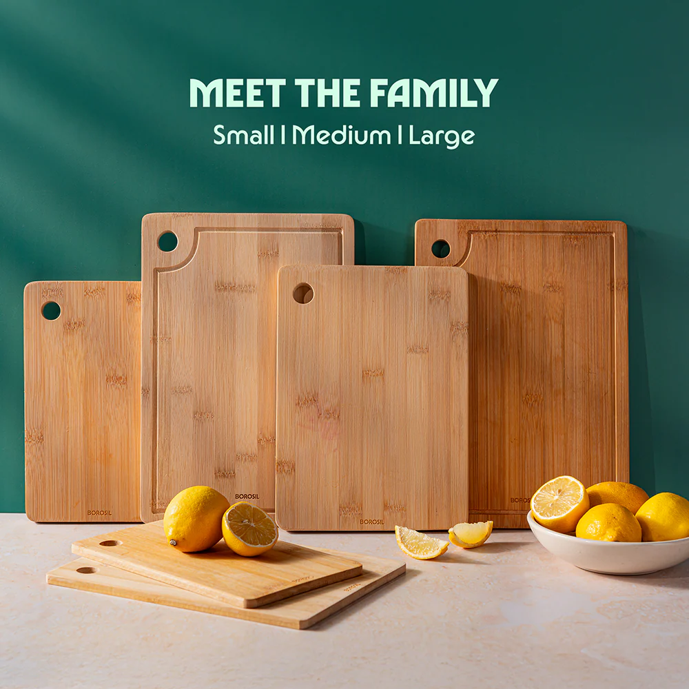 Borosil Pro Bamboo Wood Chopping Board with Grooves Large 14mm