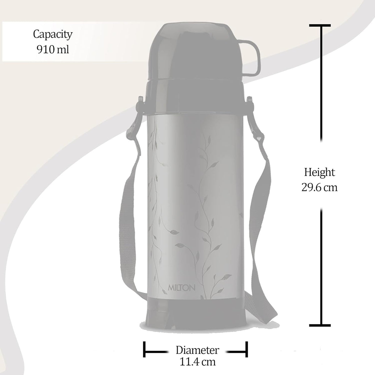 Milton Eiffel 1000 Vacuum Insulated Thermos Flask with Strap to Carry, 910 ml, Long Hours Hot