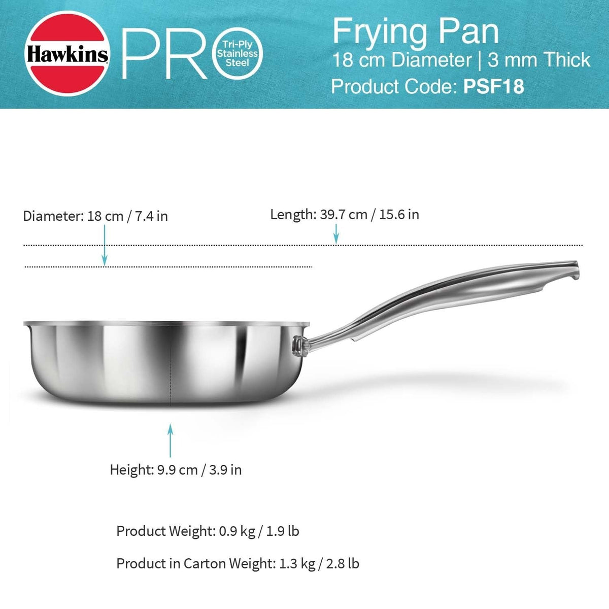 Hawkins Pro 18 cm Frying Pan, Triply Stainless Steel Fry Pan with Stainless Steel Handle