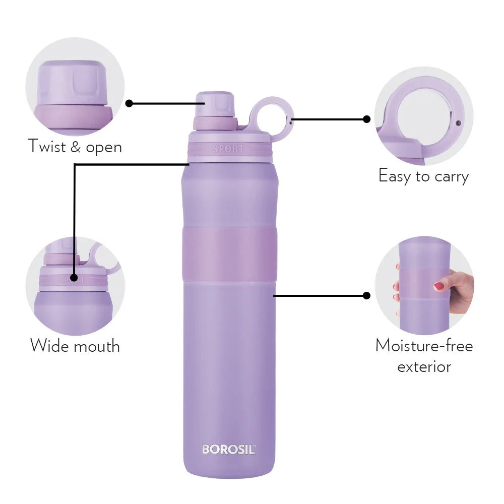 Borosil Hydra Water Bottle ThirstBurst Lavender 800ml