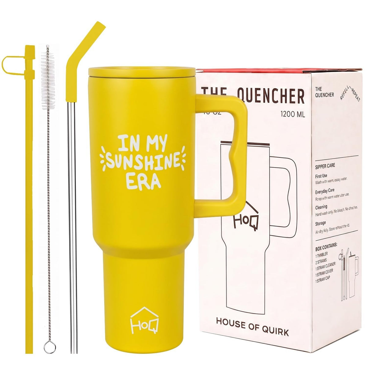 House of Quirk 1200ML Stainless Steel Tumbler with Handle & Lid - Banana Pink