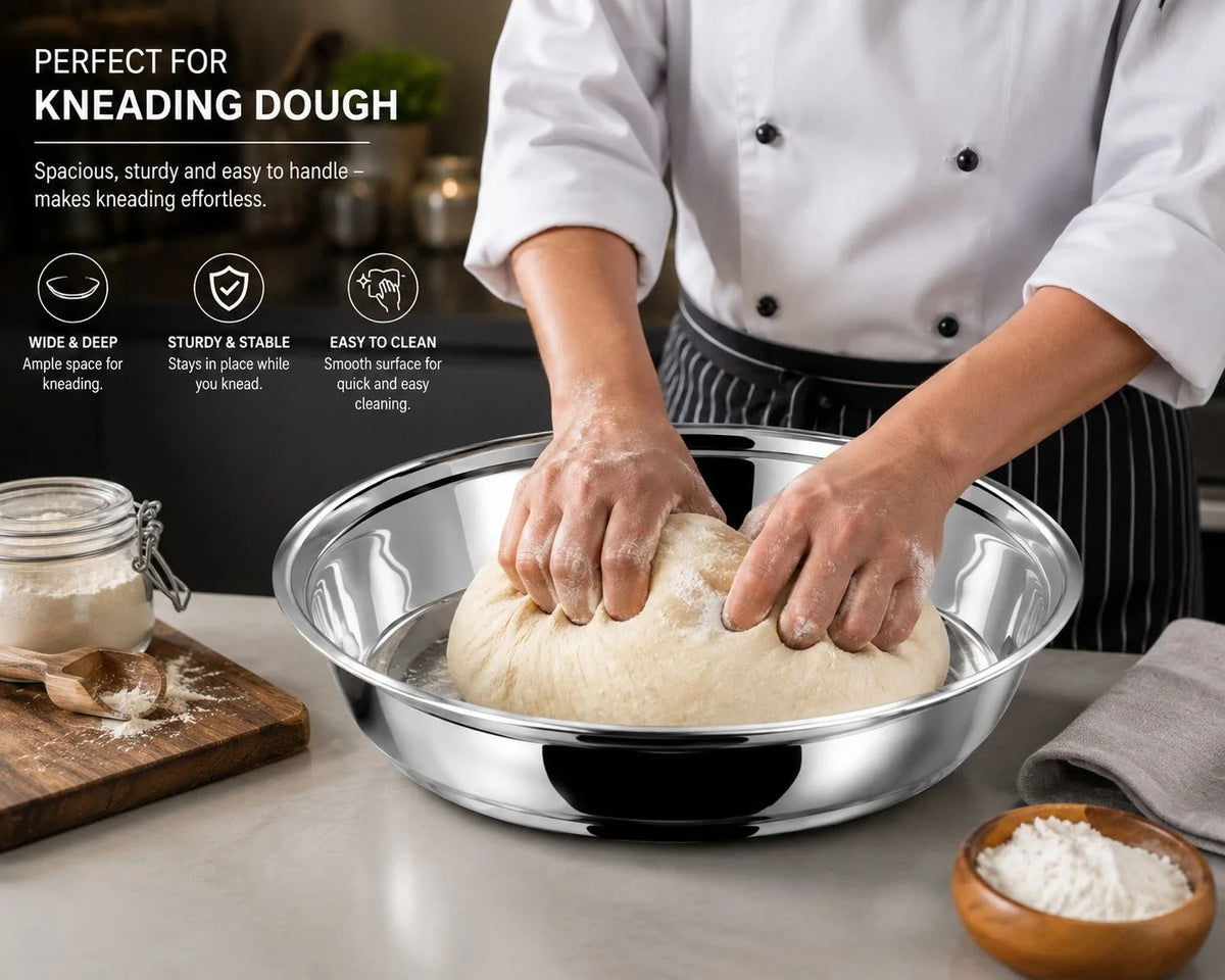 Kraft Stainless Steel Parat Deep Mixing Plate for Kneading Dough, Washing, Serving & Food Prep