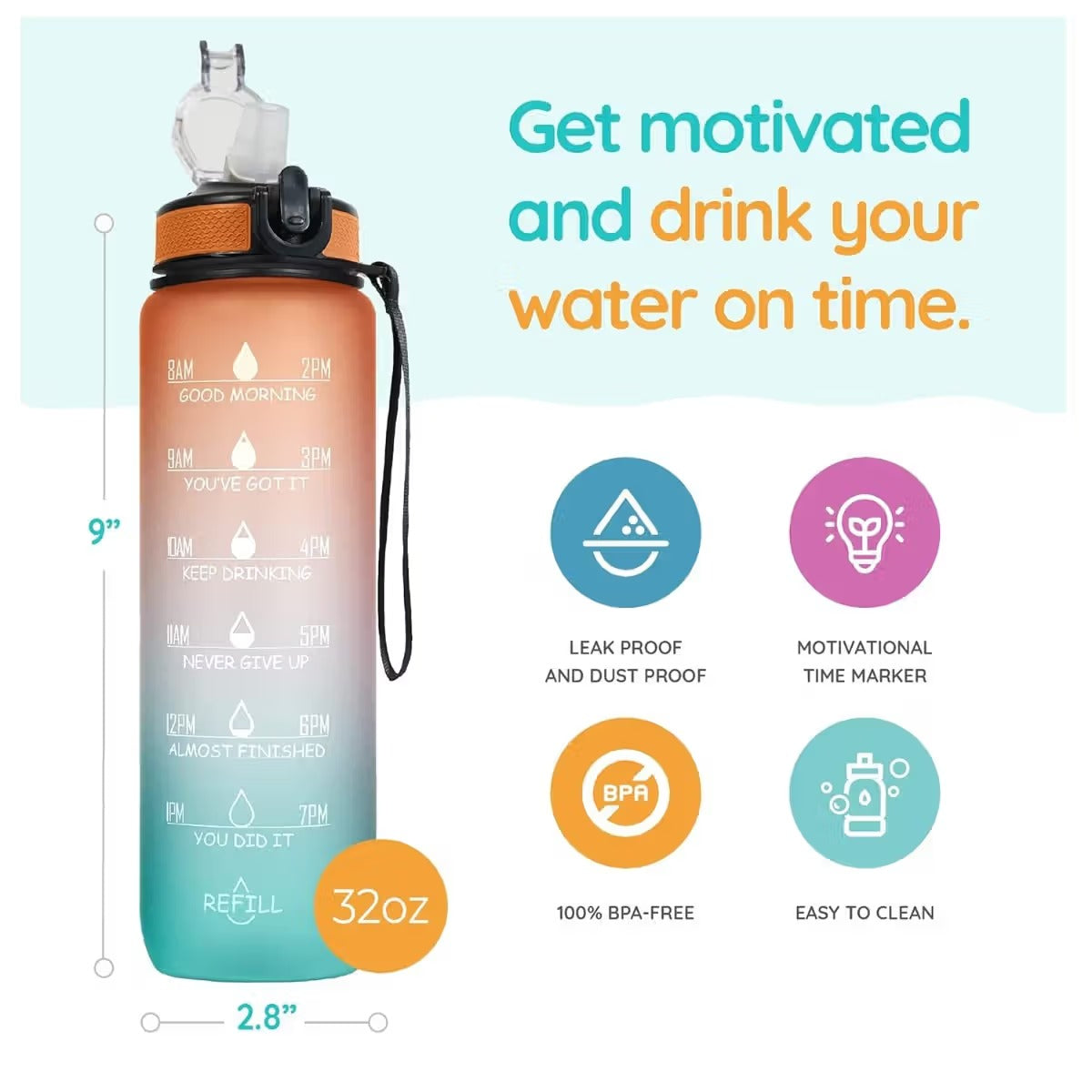 Solara Motivational Water Bottle Multicolor 1Liter (Free Size)