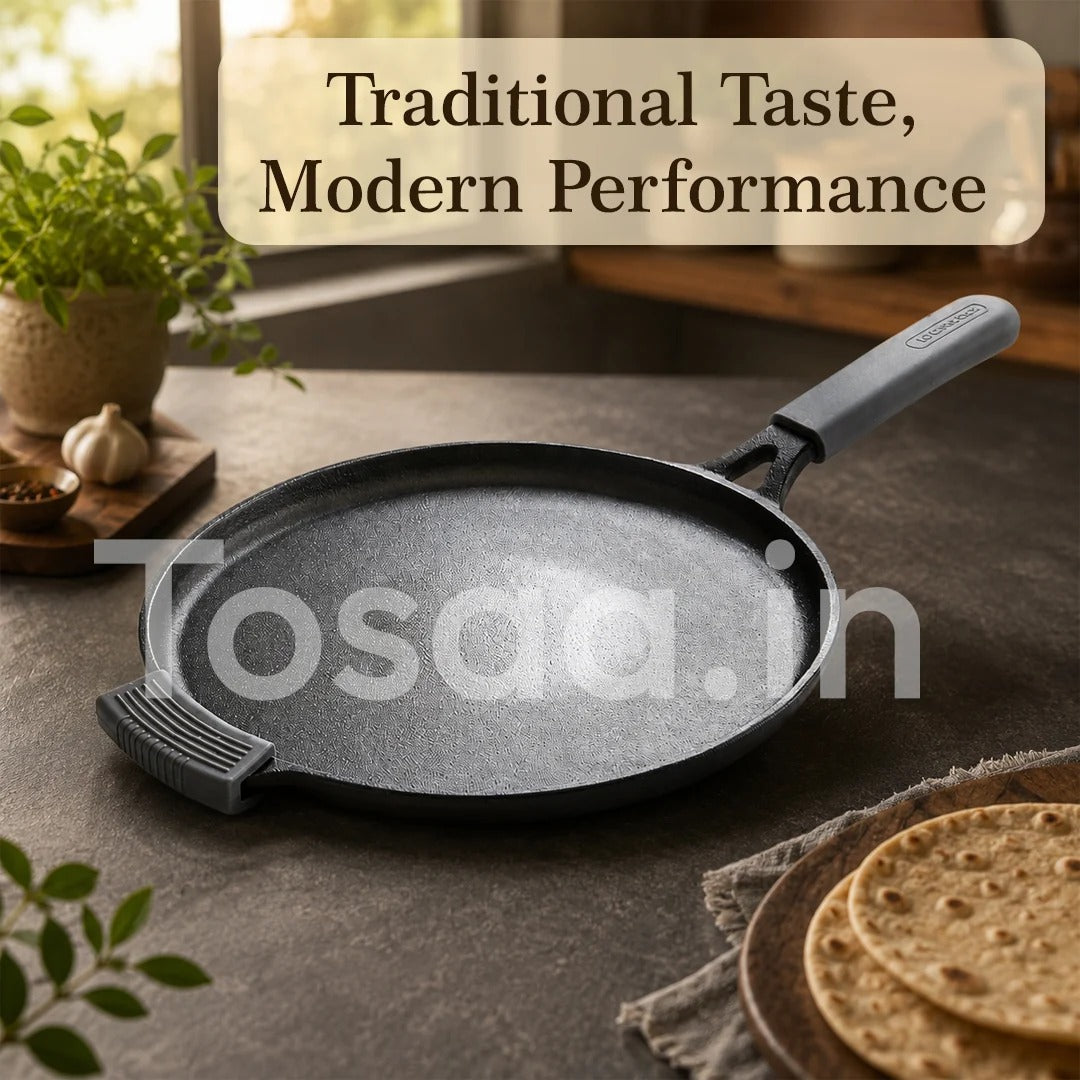 Tosaa Cast Iron Dosa Tawa with Long Handle 28cm