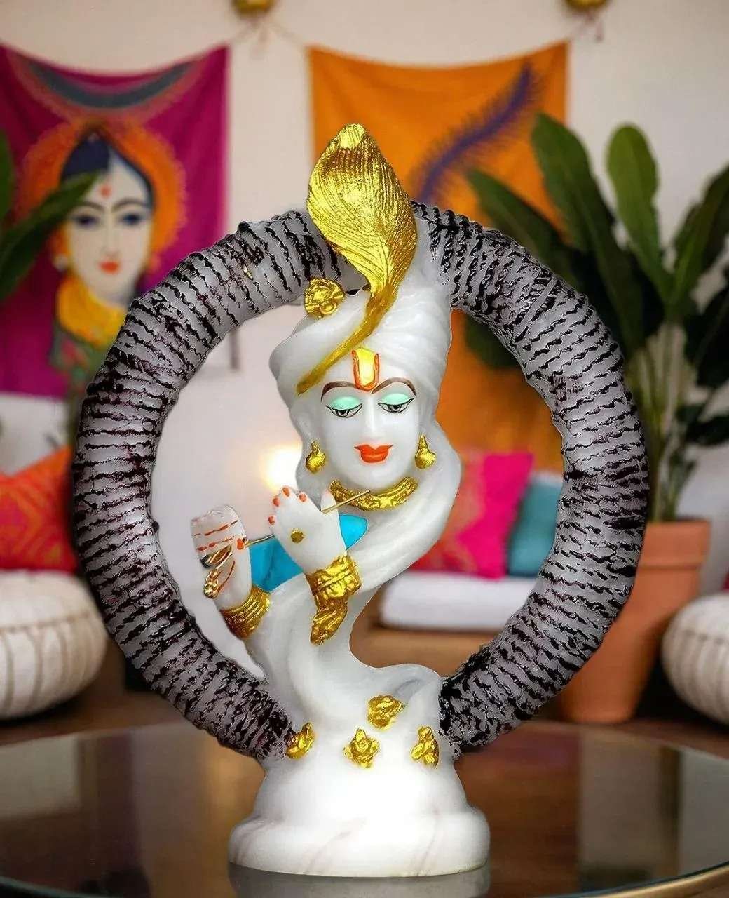 Antique Look Marble Dust Lord Krishna Playing Basuri