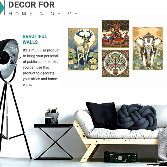 Set of Four Wall Paintings for Wall Dacoration Golden Framed Wall Paintings for Living Room & Bedroom Wall Art for Home Decoration & Office Wall Décor (13×10 inch CH-GD4-14)