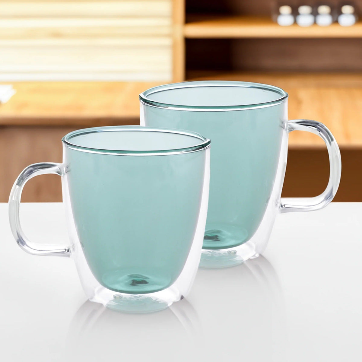 UMAI Double Walled Glass Coffee Mug Set of 2 (400ml) | Blue