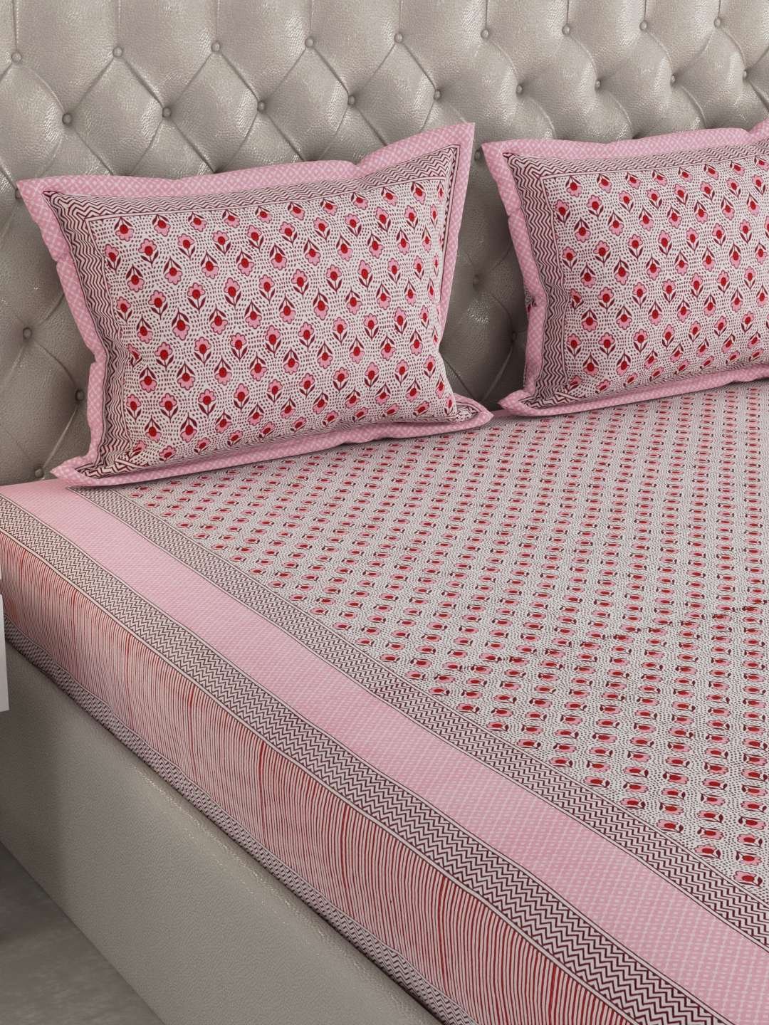 100% Pure Cotton Traditional Printed Bedsheet for Double Bed King Size Bedsheet with 2 Pillow Covers