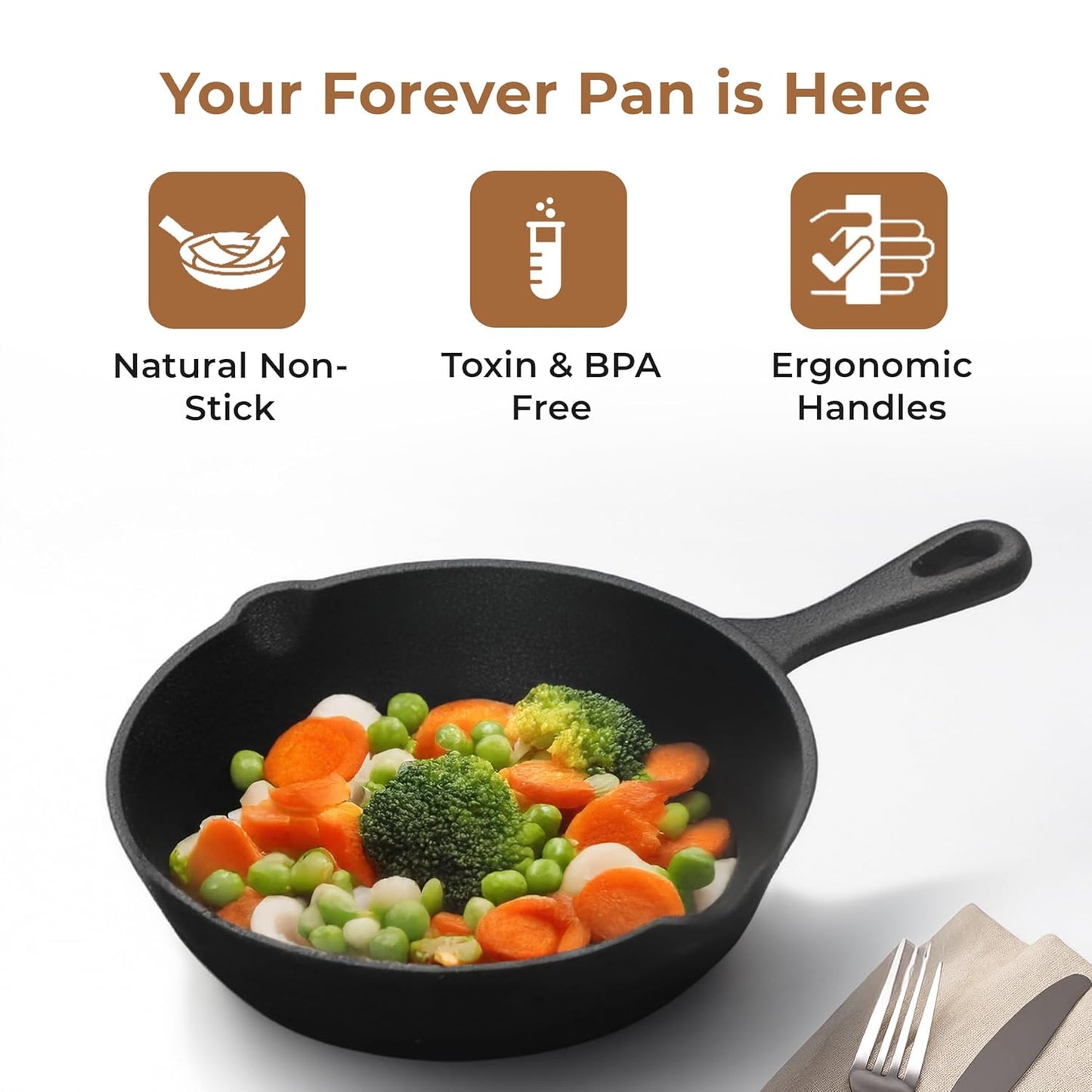Esspy 8 inch Cast Iron Frying Pan/Skillet With Silicon Handle Cover | Pre-Seasoned, Induction Friendly | Non-Stick Pan | 100% Pure Cast Iron, Toxin-Free & Chemical-Free | Black