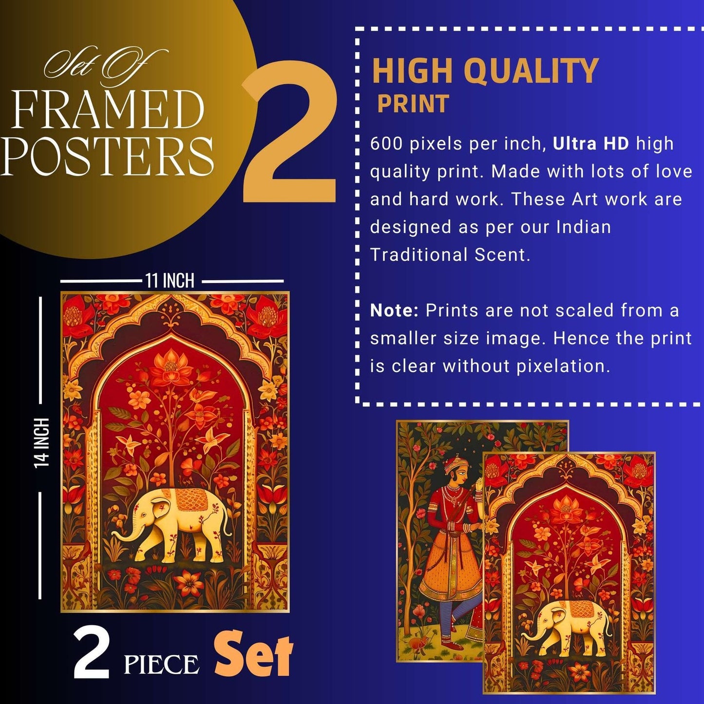 Set of Two Wall Paintings for Wall Dacoration Golden Framed Wall Paintings for Living Room & Bedroom Wall Art for Home Decoration & Office Wall Décor (14×11 inch CH-GD2-19)