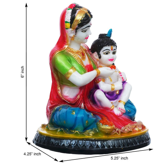 Hand-Painted Marble Yashoda and Krishna Statue (9 inches)
