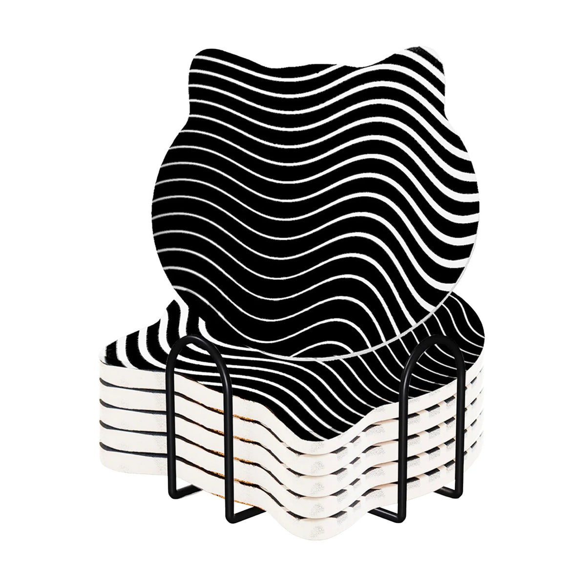 UMAI Unique Tea Coaster Set of 6 10cm 9mm Thick Black White Non Slip Mat Housewarming Gift