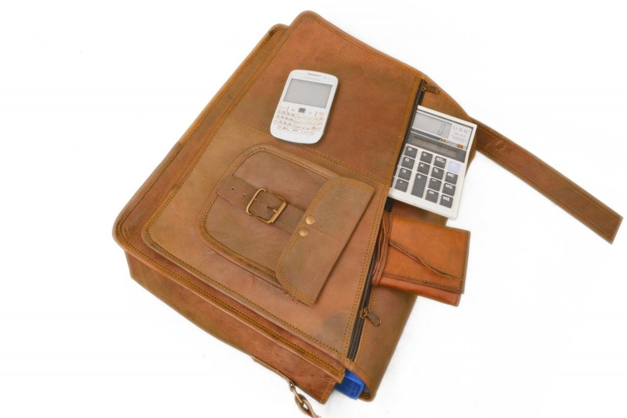 15 Inches Luxury Style Genuine Leather Cross Body Shoulder Bag Handmade Bag