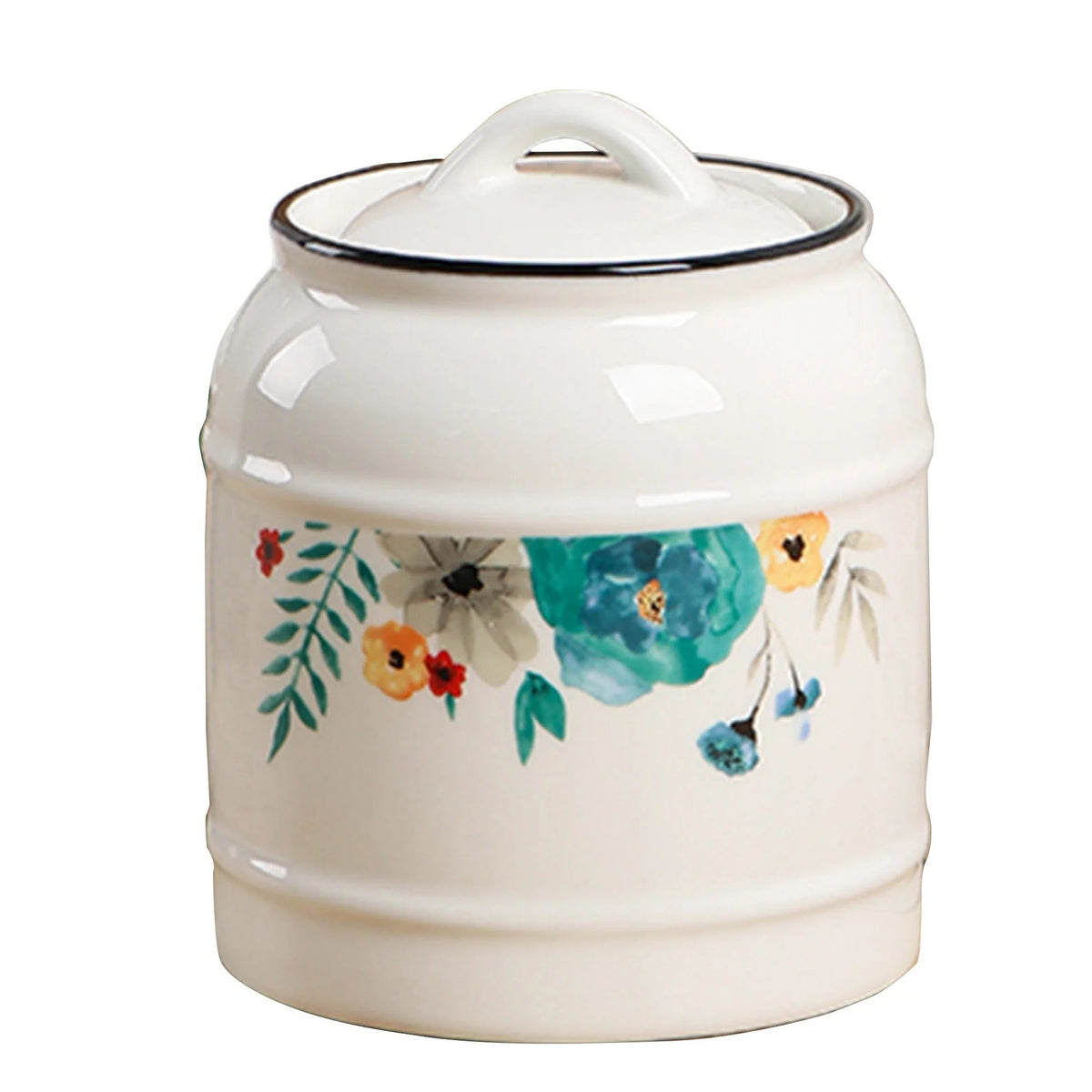 UMAI Ceramic Jar 1400ml with Lid | Airtight | White Printed | Kitchen Storage