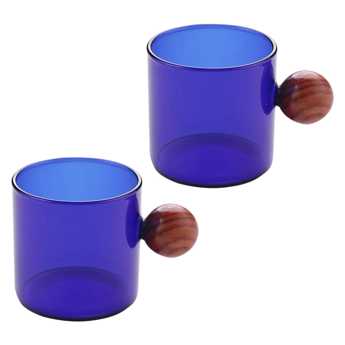 UMAI Pack of 2: Borosilicate Glass Coffee Mugs with Wooden Handle | 120ml | Blue