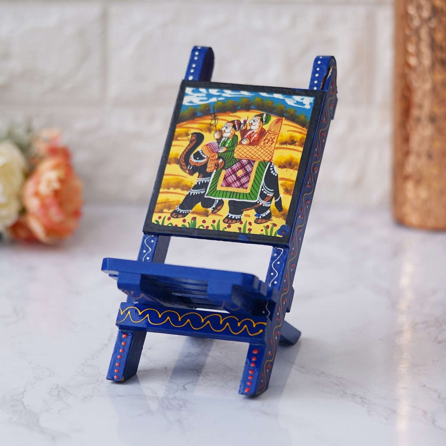 Handcrafted Wooden Mobile Stand Chair: Functional and Stylish Desk Accessory”