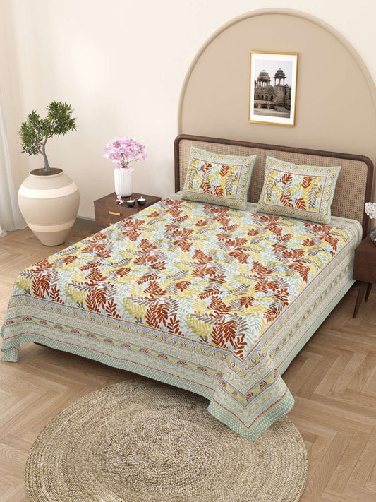 100% Pure Cotton Traditional Printed Bedsheet for Double Bed King Size Bedsheet with 2 Pillow Covers
