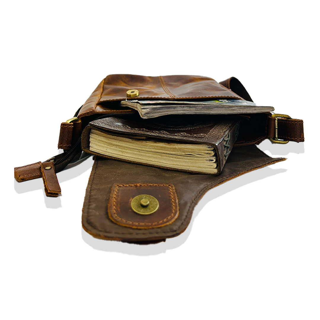 Craftshades – 9 Inch Buffalo dark brown Leather Sling Bag | 100% Genuine Leather