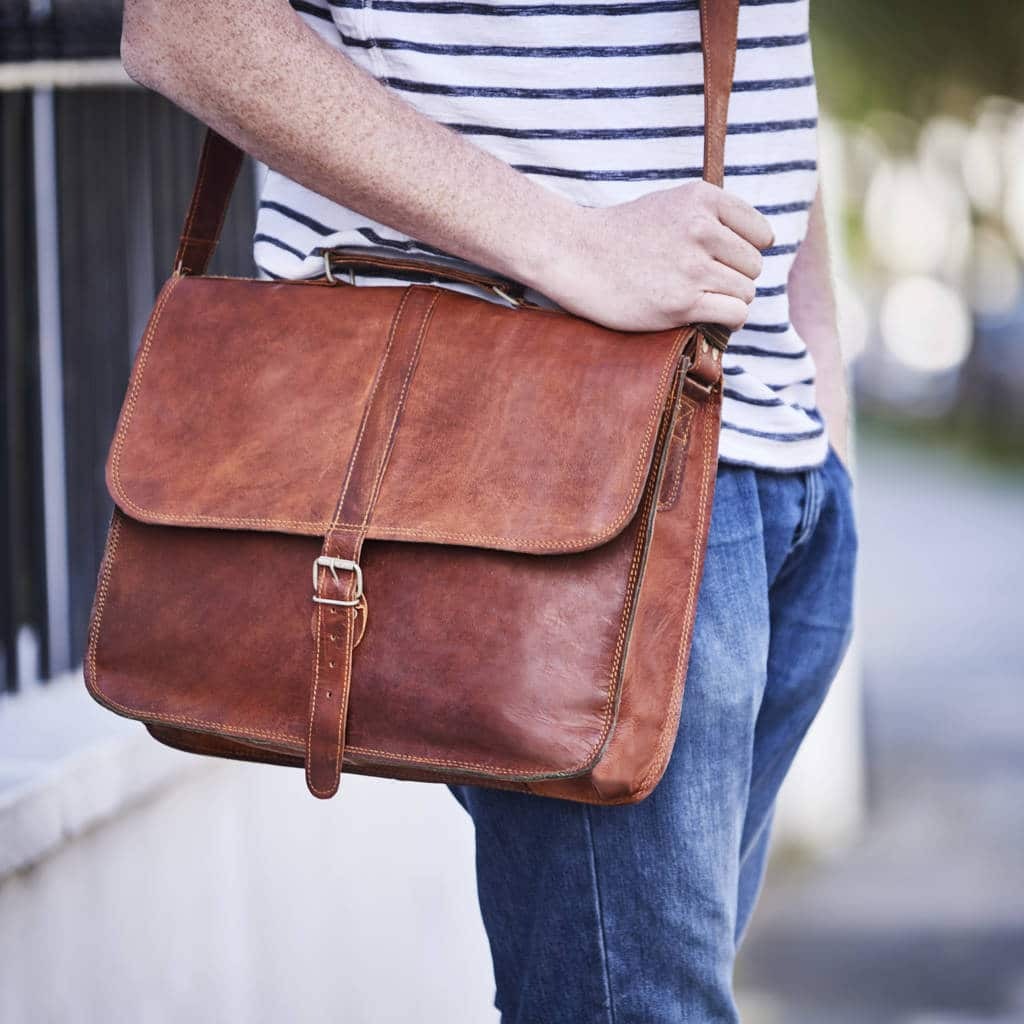 Craftshades – 10*13″ Expandable Handcrafted Vintage Goat Leather Bag | 100% Genuine Leather