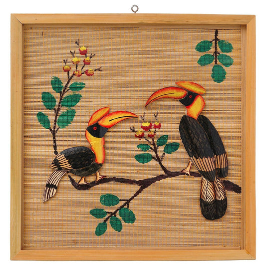 Bamboo Art Couple Hornbill Painting For Home D?cor | Bamboo Art Gift For Multiple Occasions