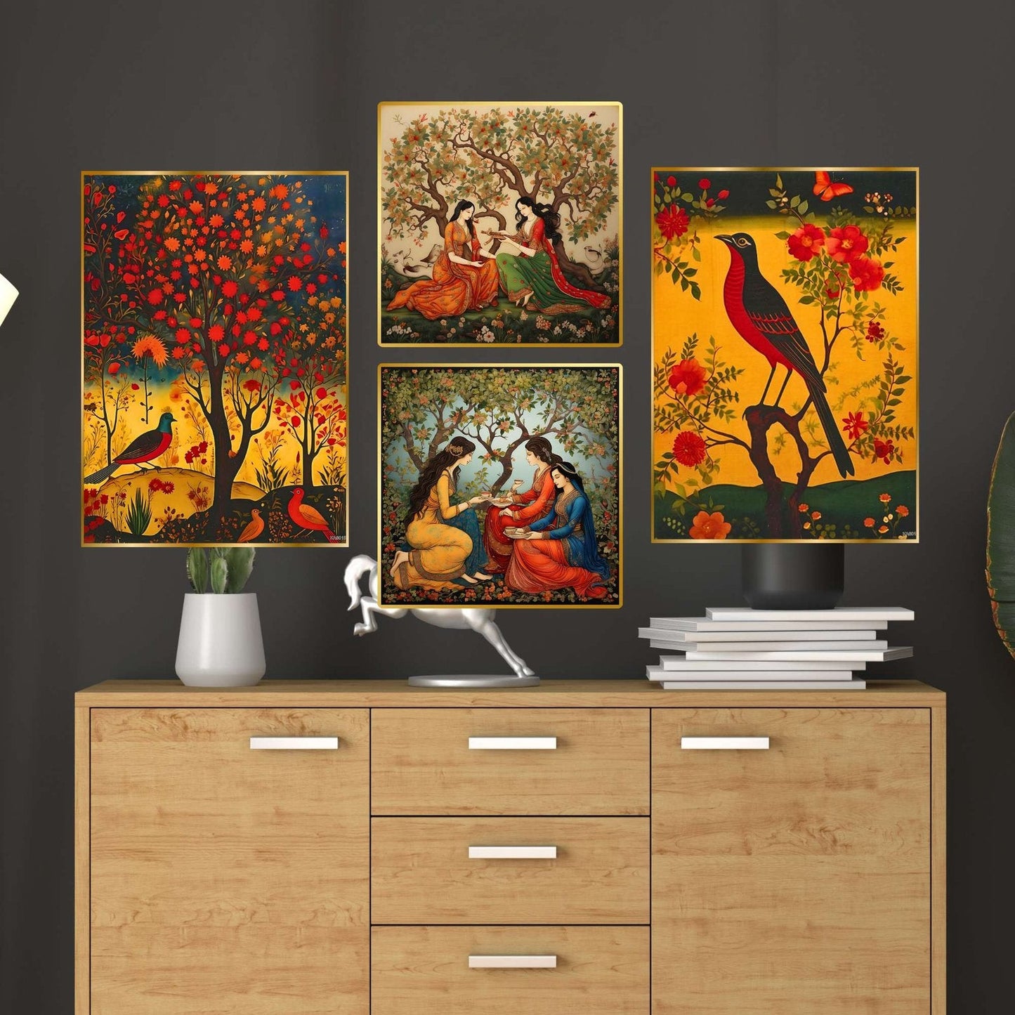 Set of Four Wall Paintings for Wall Dacoration Golden Framed Wall Paintings for Living Room & Bedroom Wall Art for Home Decoration & Office Wall Décor (13×10 inch CH-GD4-13)