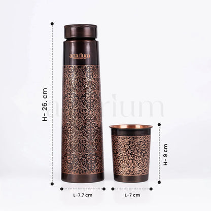 Artarium Antique Etching Copper Bottle with Copper Cups Set