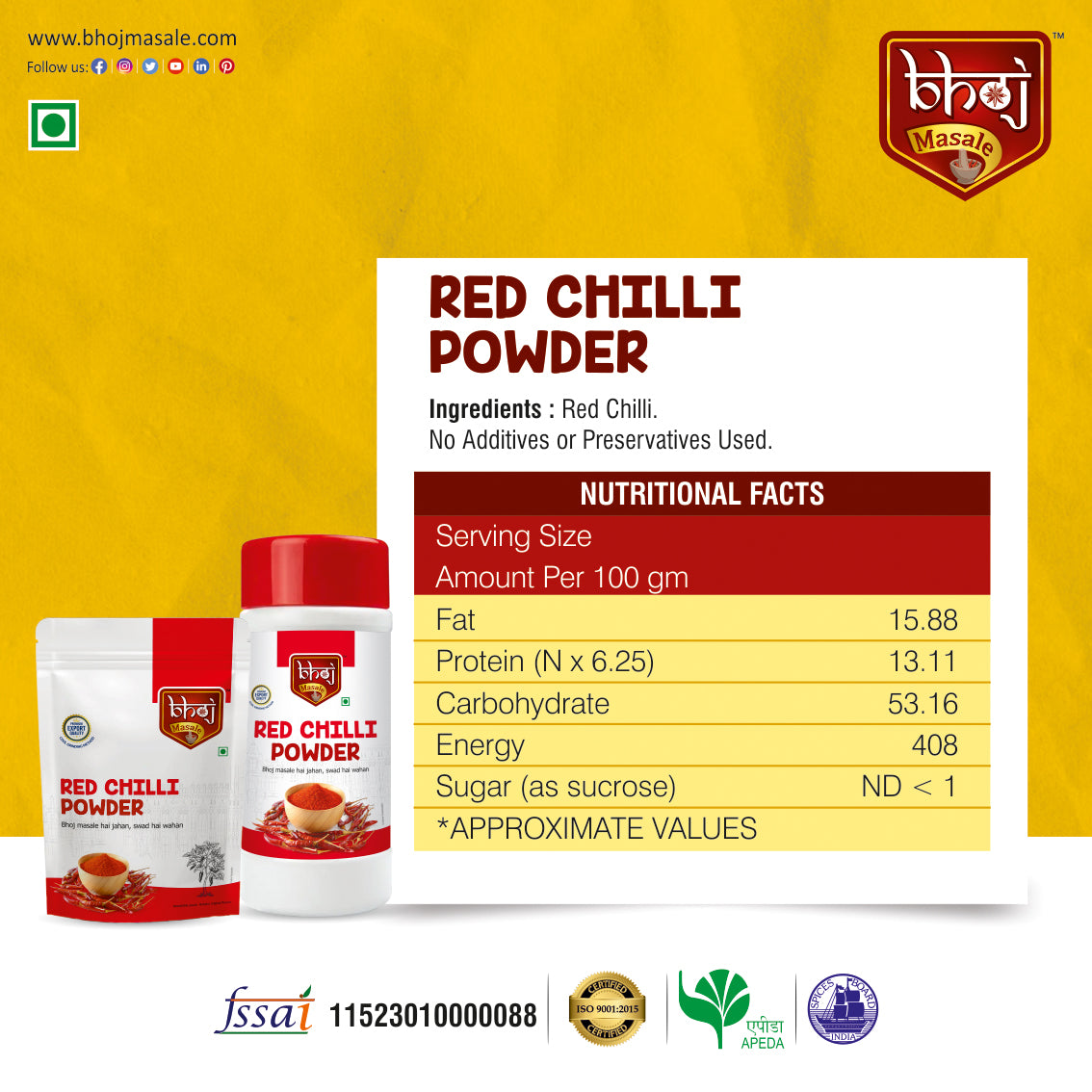 Red Chilli Powder - PET JAR 500g (Net 450g)