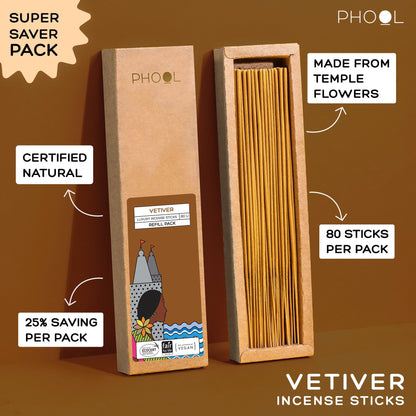 Phool Natural Incense Sticks Refill Pack Vetiver - 80 Sticks