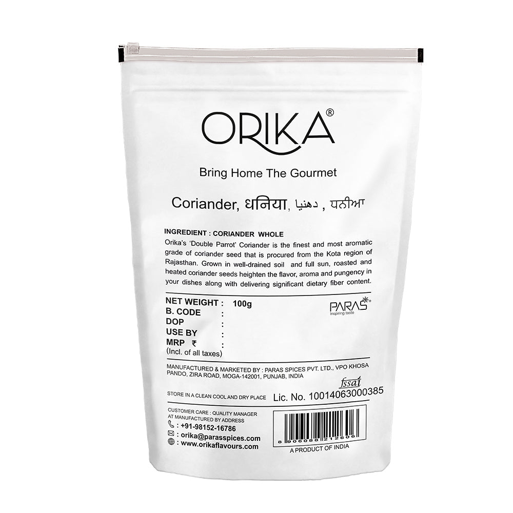 Orika's 'Double Parrot' Coriander Whole, 100g