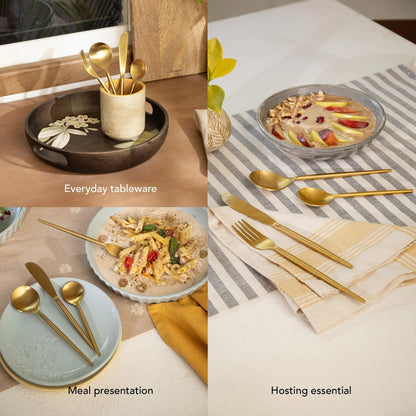 Ellementry Aurum Gold Hammered Cutlery Set of 4 Stainless Steel Food Grade Dishwasher Safe Spoon Fork Knife