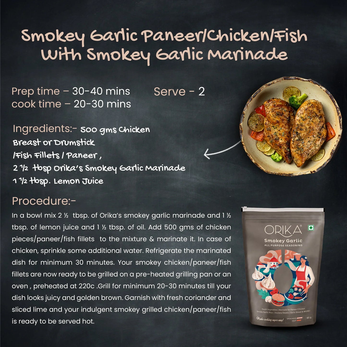 Orika Smokey Garlic All Purpose Seasoning, Pack of 2, 85g/each