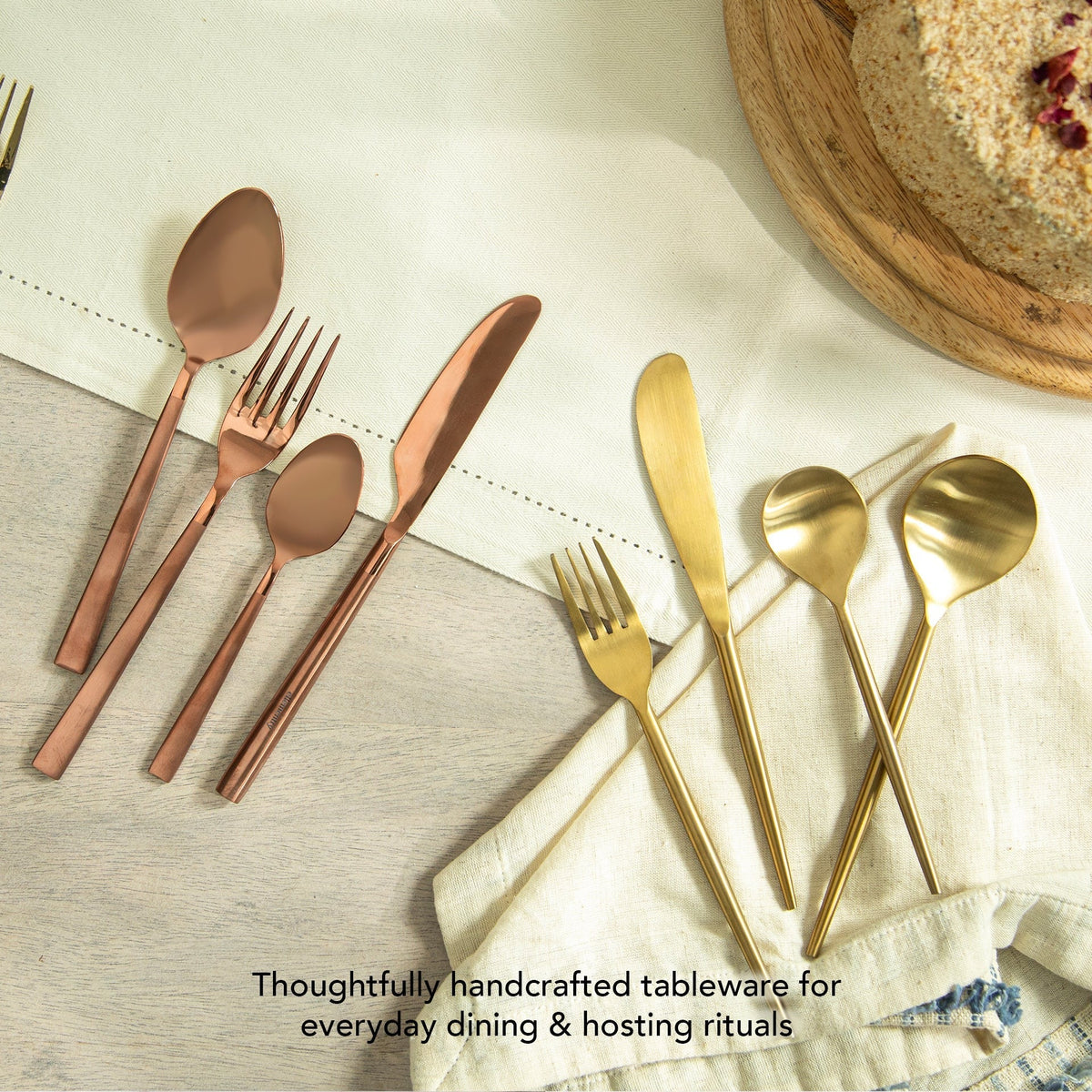Ellementry Aurum Gold Hammered Cutlery Set of 4 Stainless Steel Food Grade Dishwasher Safe Spoon Fork Knife