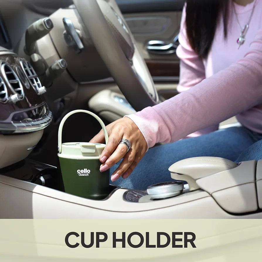 CELLO Quench Go 600 Insulated Stainless Steel Sipper Tumbler with Straw for Daily Use & Travel 600 ml Green | Double Wall Vacuum Insulated Hot & Cold Leakproof Stainless Steel Mug Tumbler for Office