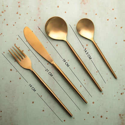Ellementry Aurum Gold Hammered Cutlery Set of 4 Stainless Steel Food Grade Dishwasher Safe Spoon Fork Knife