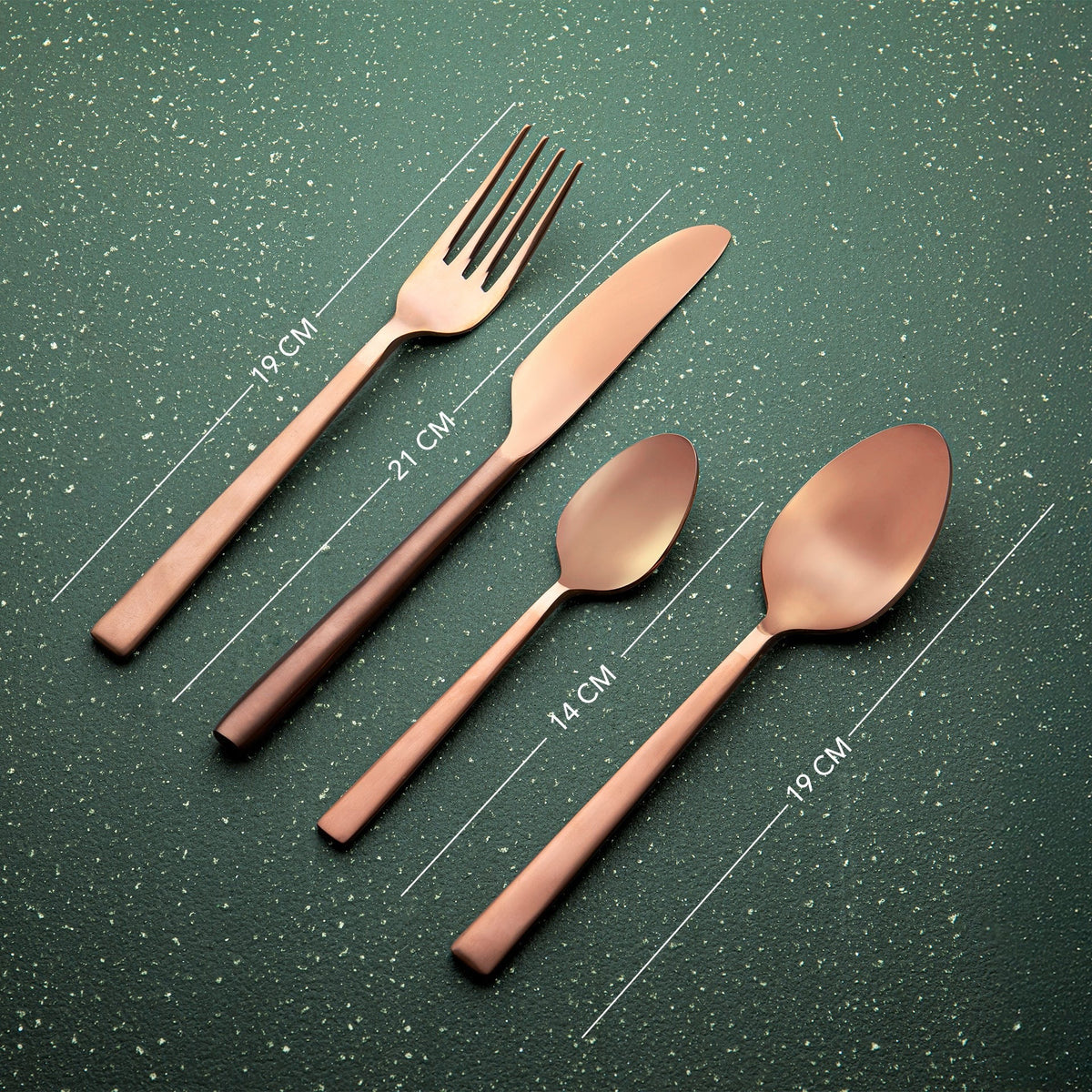 Ellementry Enigma Rose Gold Cutlery Set of 4 Stainless Steel Food Grade Dishwasher Safe Spoon Fork Knife