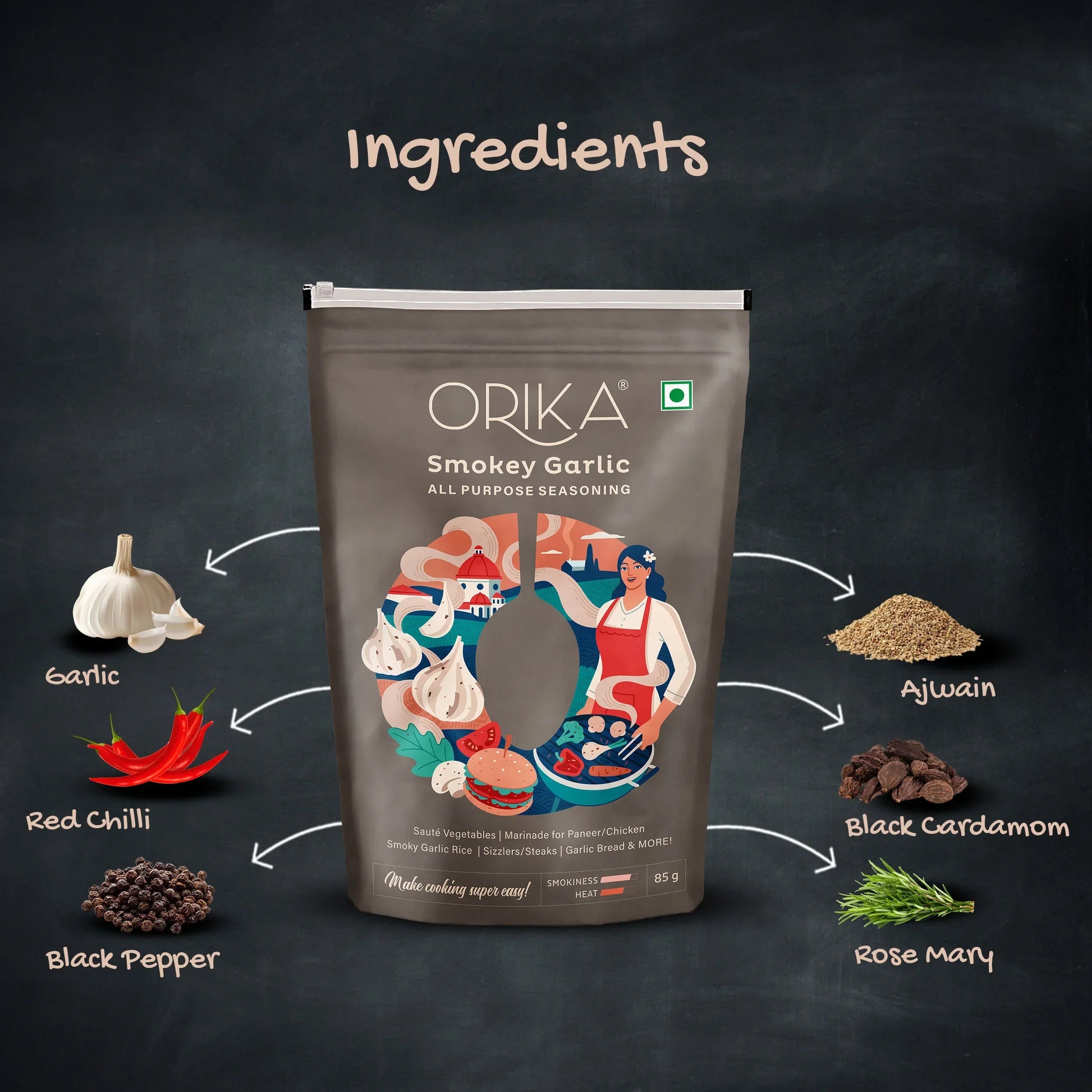 Orika Smokey Garlic All Purpose Seasoning, Pack of 2, 85g/each