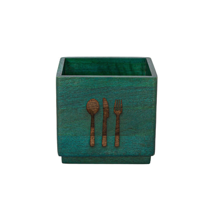 Ellementry Blue Wood Utensil Holder | Handcrafted | Cobalt Finish | Cutlery Organizer Stand