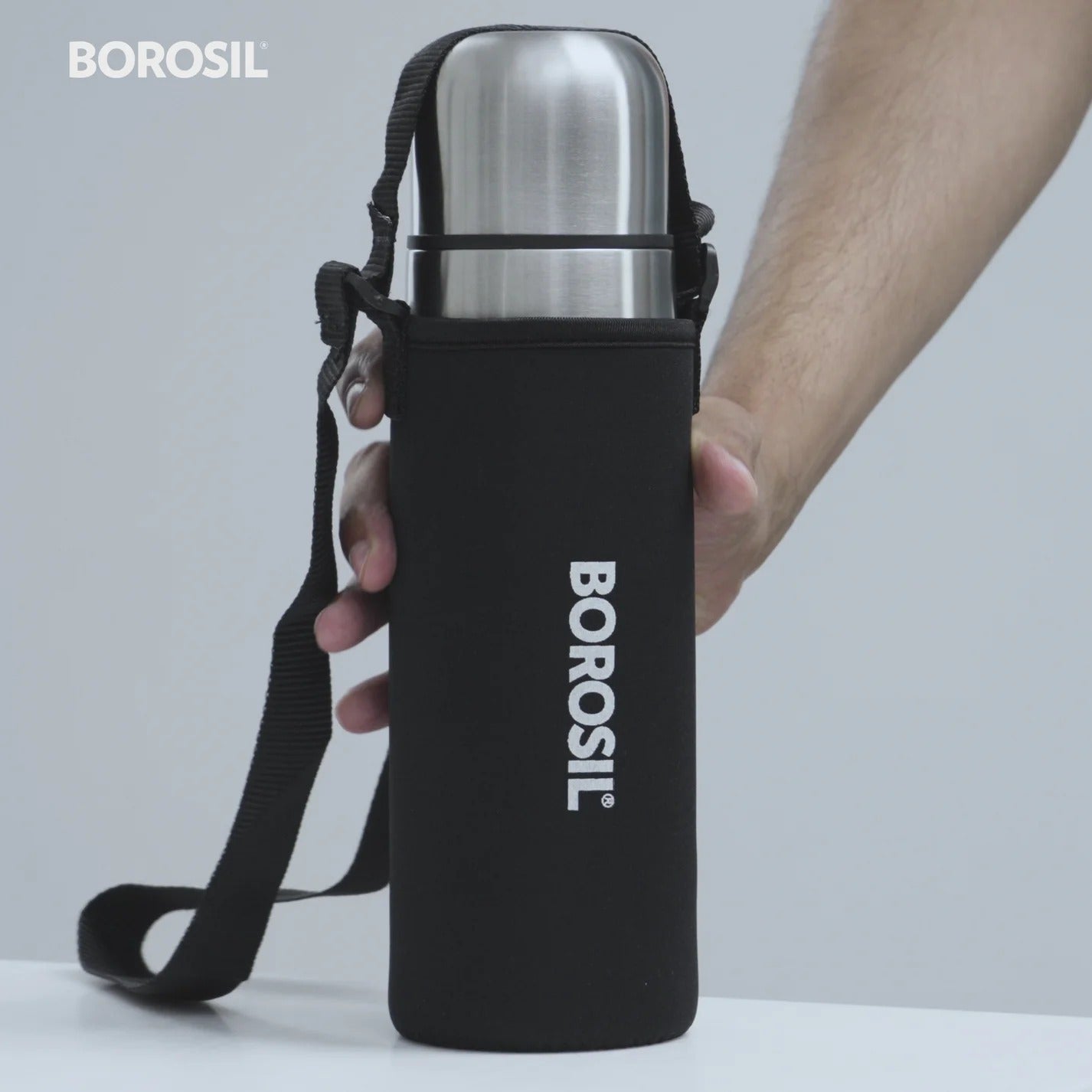 Borosil Hydra Thermo Flask Steel Water Bottle Black 1L