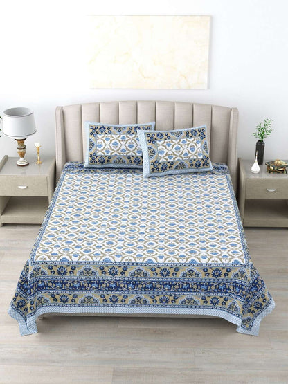 100% Pure Cotton Traditional Printed Bedsheet for Double Bed King Size Bedsheet with 2 Pillow Covers
