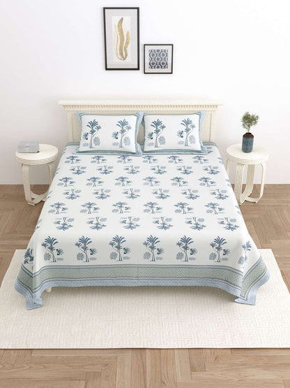 100% Pure Cotton Traditional Printed Bedsheet for Double Bed King Size Bedsheet with 2 Pillow Covers