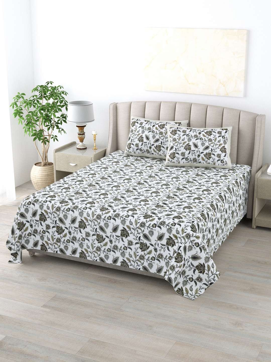 100% Pure Cotton Traditional Printed Bedsheet for Double Bed King Size Bedsheet with 2 Pillow Covers