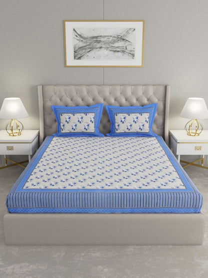 100% Pure Cotton Traditional Printed Bedsheet for Double Bed King Size Bedsheet with 2 Pillow Covers