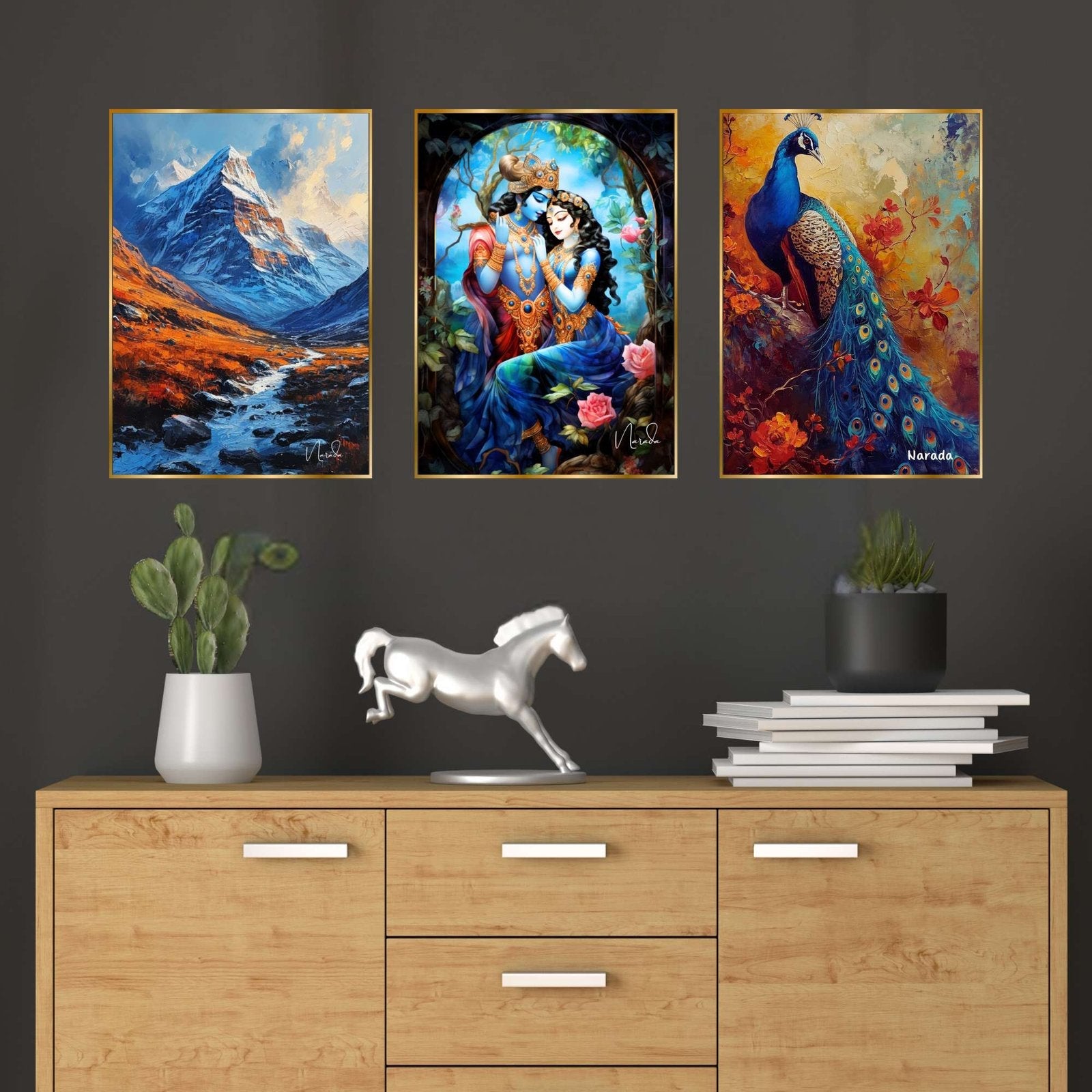 Set of Three Wall Paintings for Wall Dacoration Golden Framed Wall Paintings for Living Room & Bedroom Wall Art for Home Decoration & Office Wall Décor (18×12 inch CH-GD3-1)
