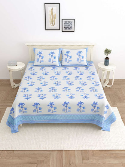 100% Pure Cotton Traditional Printed Bedsheet for Double Bed King Size Bedsheet with 2 Pillow Covers