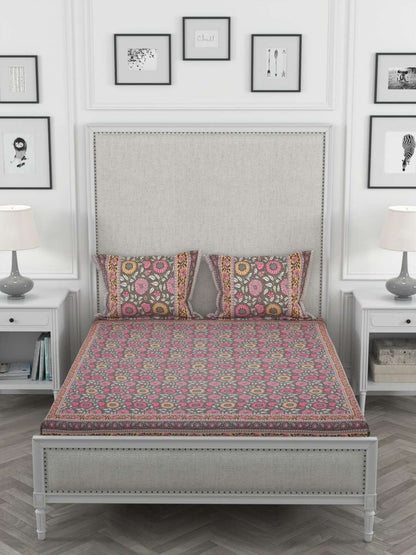 100% Pure Cotton Traditional Printed Bedsheet for Double Bed King Size Bedsheet with 2 Pillow Covers