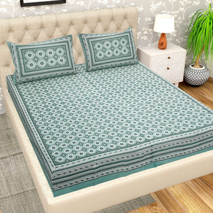 100% Pure Cotton Traditional Printed Bedsheet for Double Bed King Size Bedsheet with 2 Pillow Covers