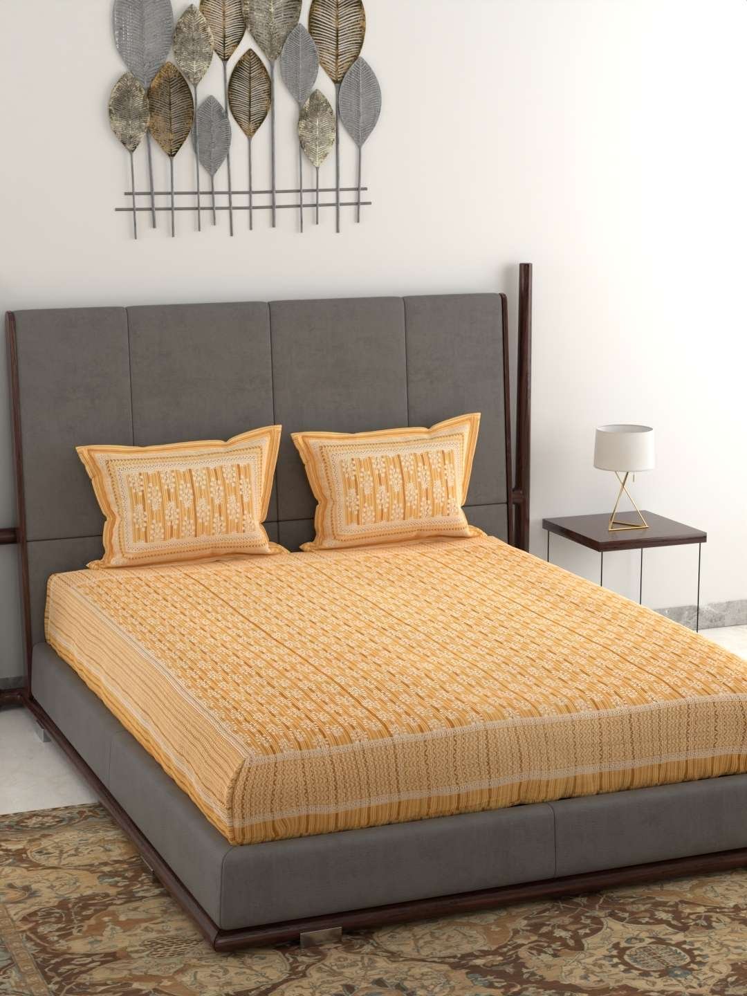 100% Pure Cotton Traditional Printed Bedsheet for Double Bed King Size Bedsheet with 2 Pillow Covers