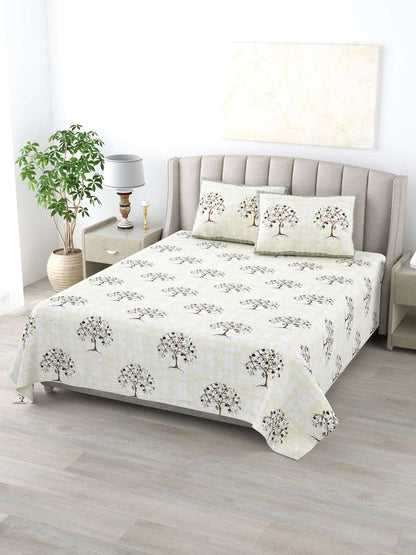 100% Pure Cotton Traditional Printed Bedsheet for Double Bed King Size Bedsheet with 2 Pillow Covers