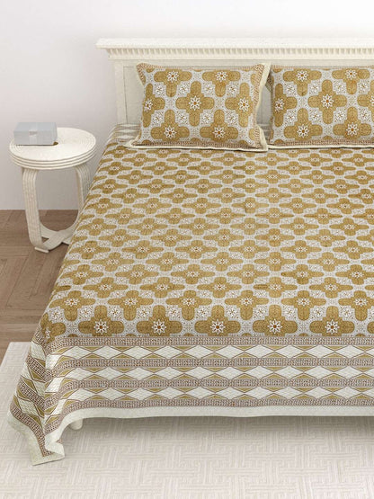 100% Pure Cotton Traditional Printed Bedsheet for Double Bed King Size Bedsheet with 2 Pillow Covers