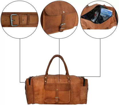 24 inch Buffalo Leather Duffle Bag with Shoes Compartment